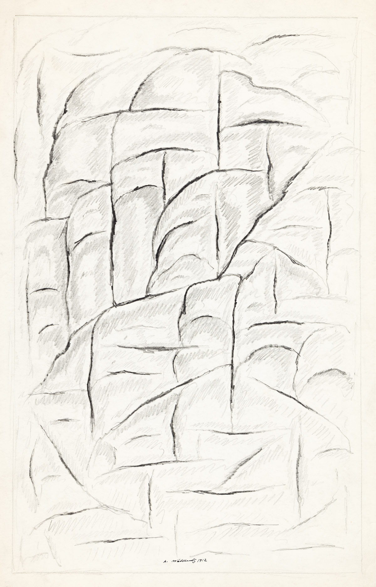 ABRAHAM WALKOWITZ (1878-1965) Two abstract pencil drawings.